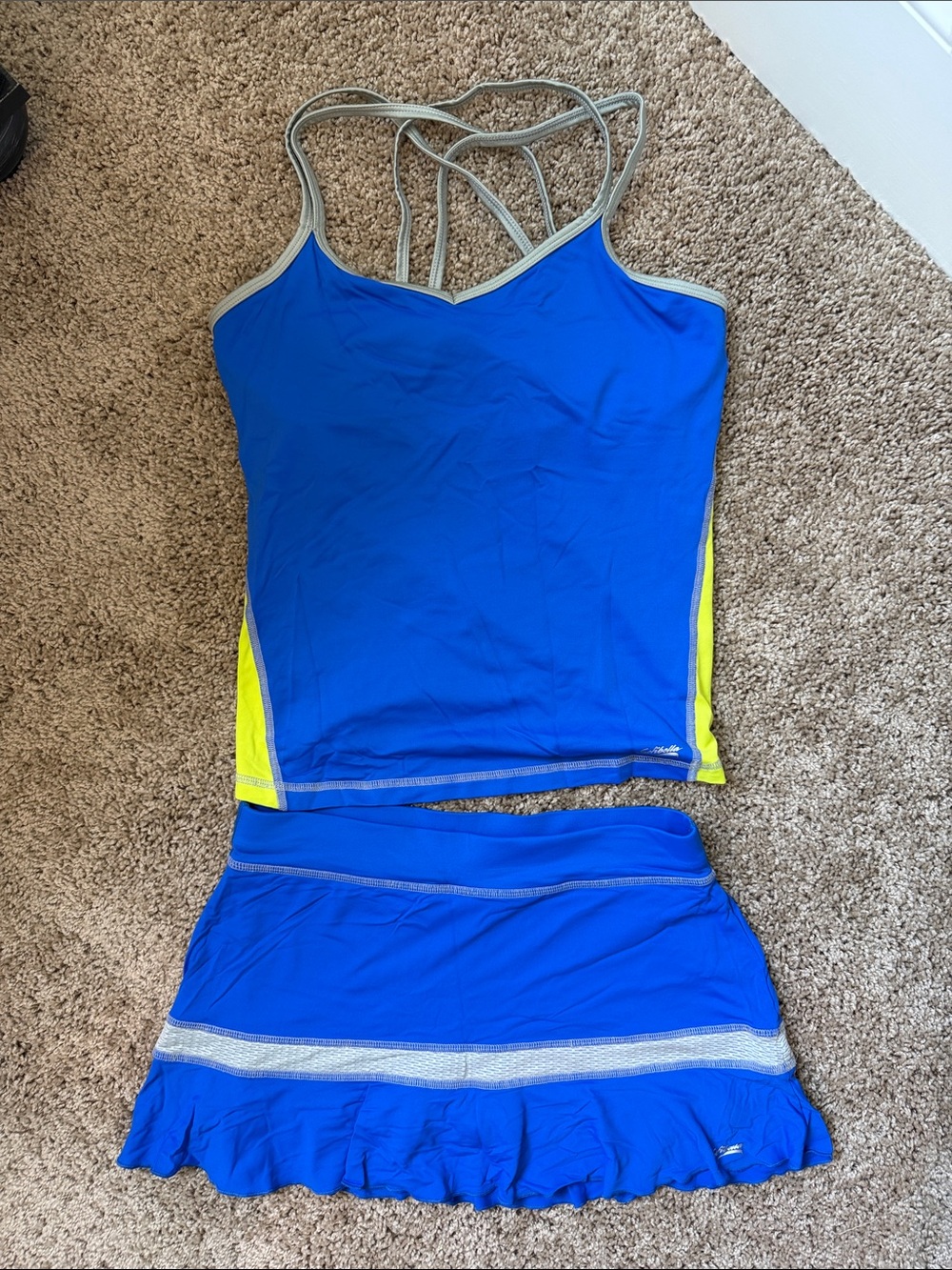 Blue & Yellow Women's Tank Top and Skort Tennis Set